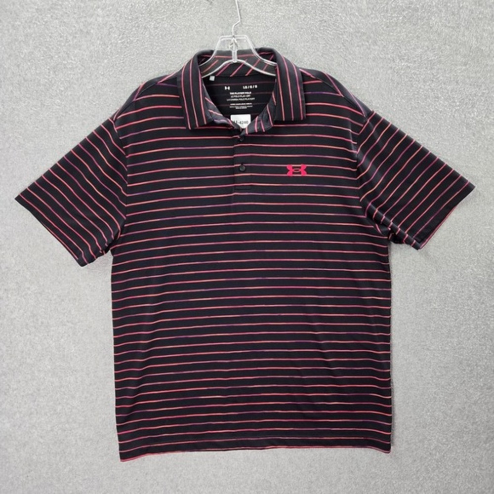 Under Armour‎ Men Playoff Polo Shirt Large Red Striped Ombre Logo Short Sleeve